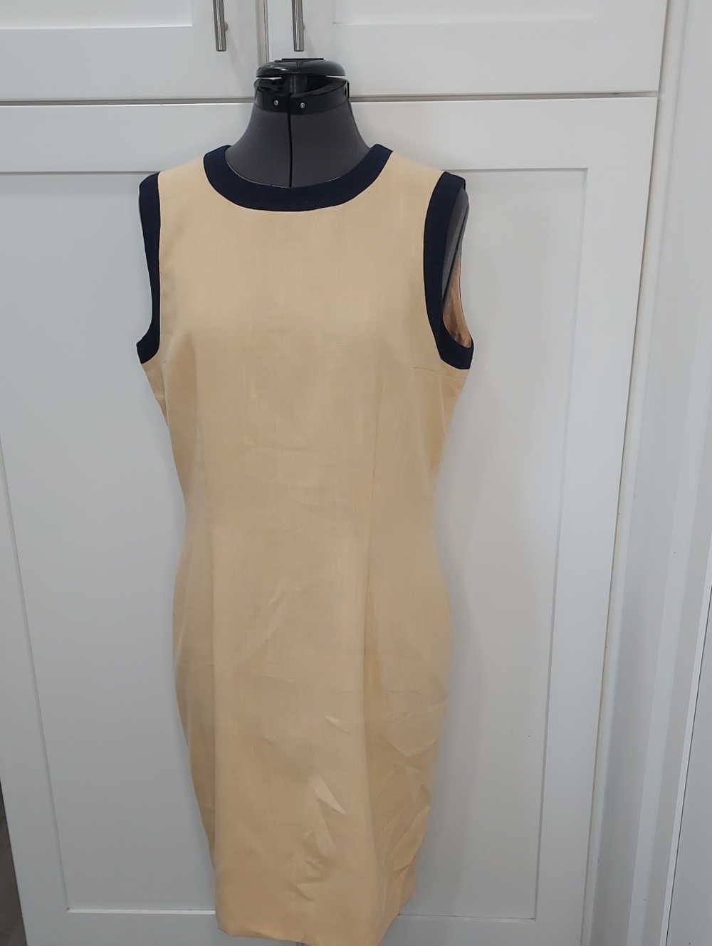 Casual Corner Yellow Sheath Dress with Navy Trim